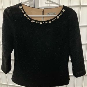 Sparkling Eliza J Blouse with jeweled neckline / career or party!